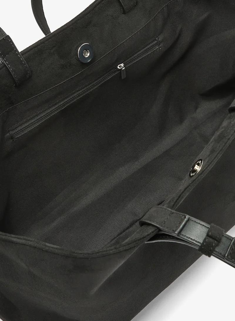 ELLA Black Suede East-To-West Tote Bag With Buckle for Women | Best Price UAE